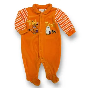 Boys Size 0-3 Months Orange Velour Button Up Halloween Footie One-Piece