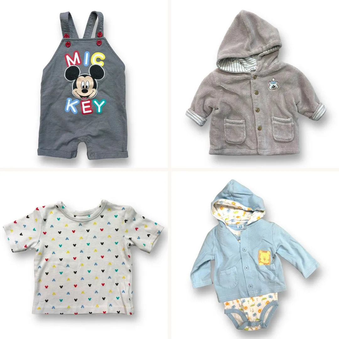 Boys Size 12 Months 4pc Mixed Lot of Shirts, Overalls, and Lightweight Jacket