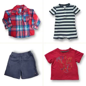 Boys Size 12 Months Romper, Shorts, Mickey Tee, and Button Down Shirt