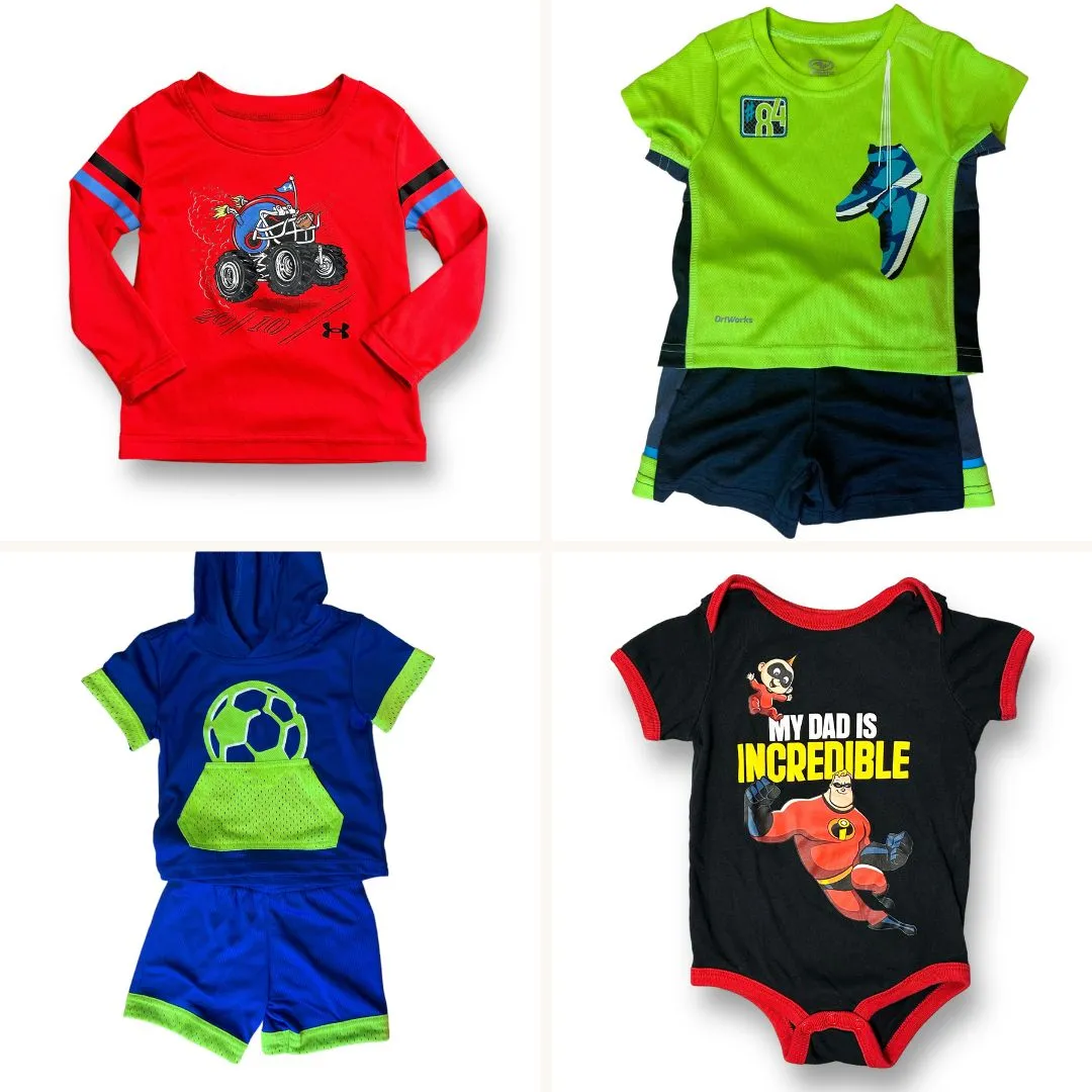 Boys Size 12 Months Under Armour, Disney, and 2pc Athletic Outfits Bundle