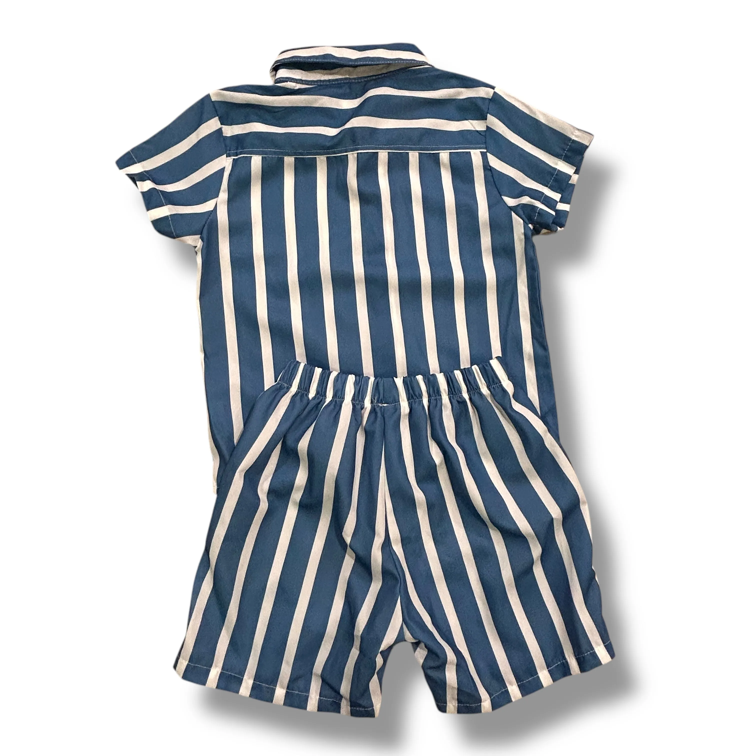 Boys Size 3/3T Blue & White Striped Silky Collared Shirt & Shorts Set