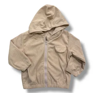 Boys Size 3/3T Light Beige Soft Ribbed Zip-Up Hoodie Jacket