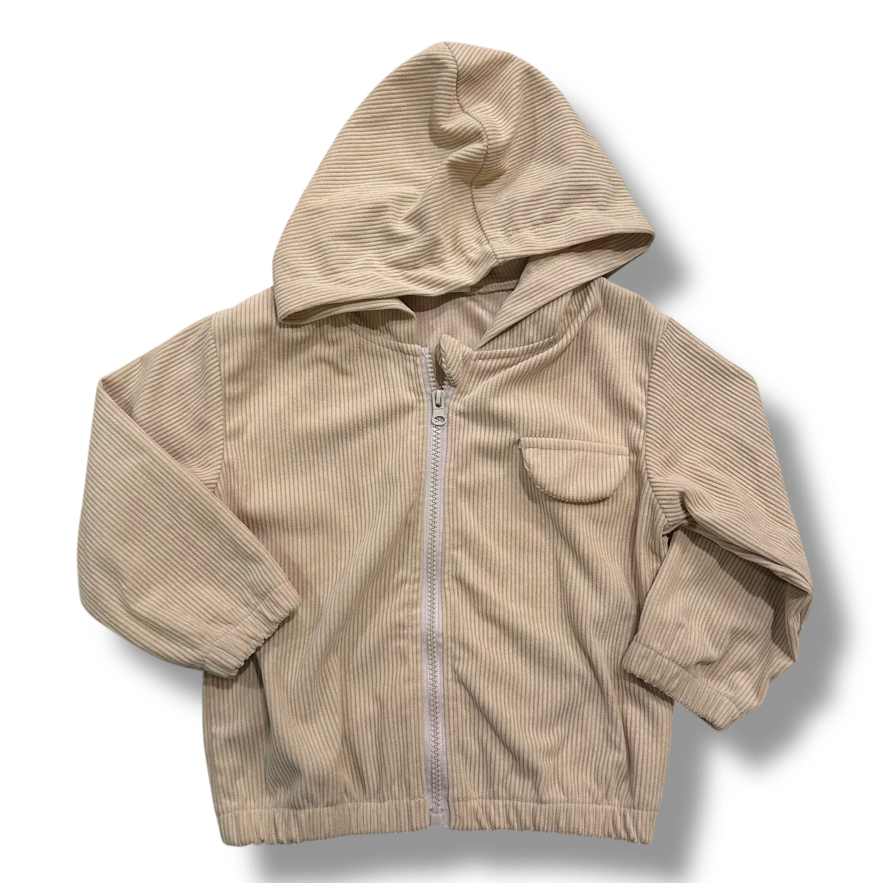 Boys Size 3/3T Light Beige Soft Ribbed Zip-Up Hoodie Jacket