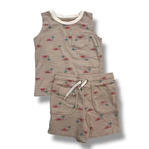Boys Size 3T Outfit Light Brown Palm Tree Print Tank and Shorts