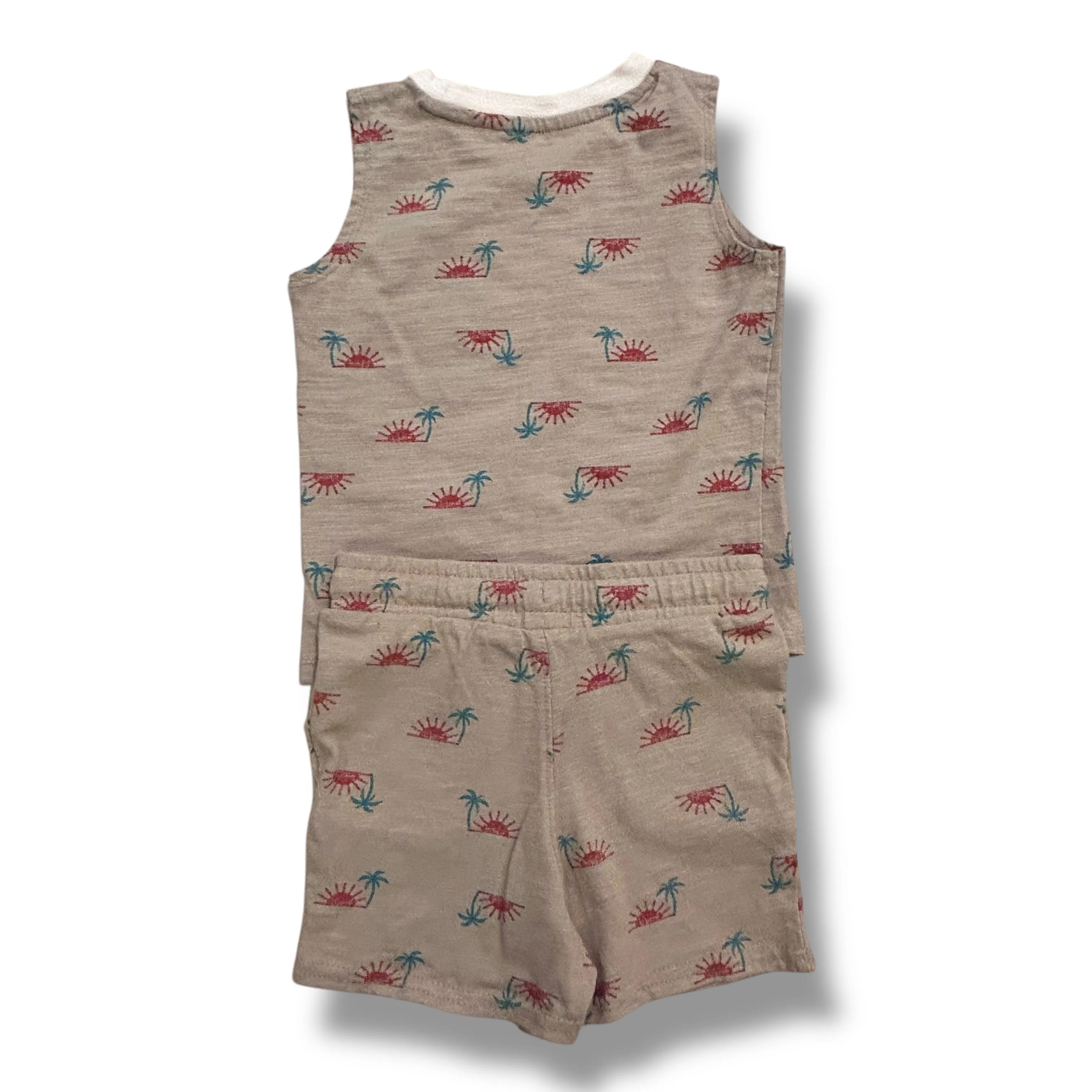 Boys Size 3T Outfit Light Brown Palm Tree Print Tank and Shorts