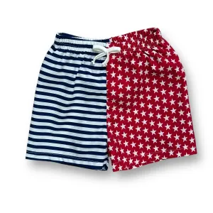 Boys Size 4 Red, White, & Blue USA Print Swim Trunks