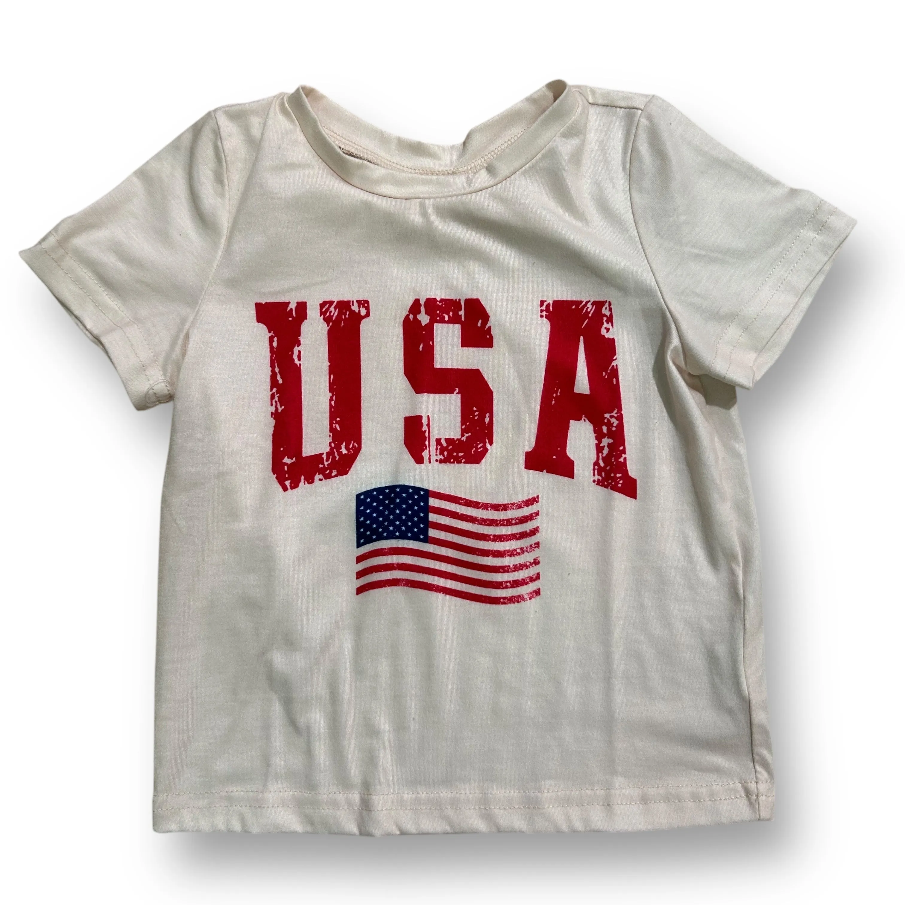 Boys Size 4 USA 4th of July Off-White Tee