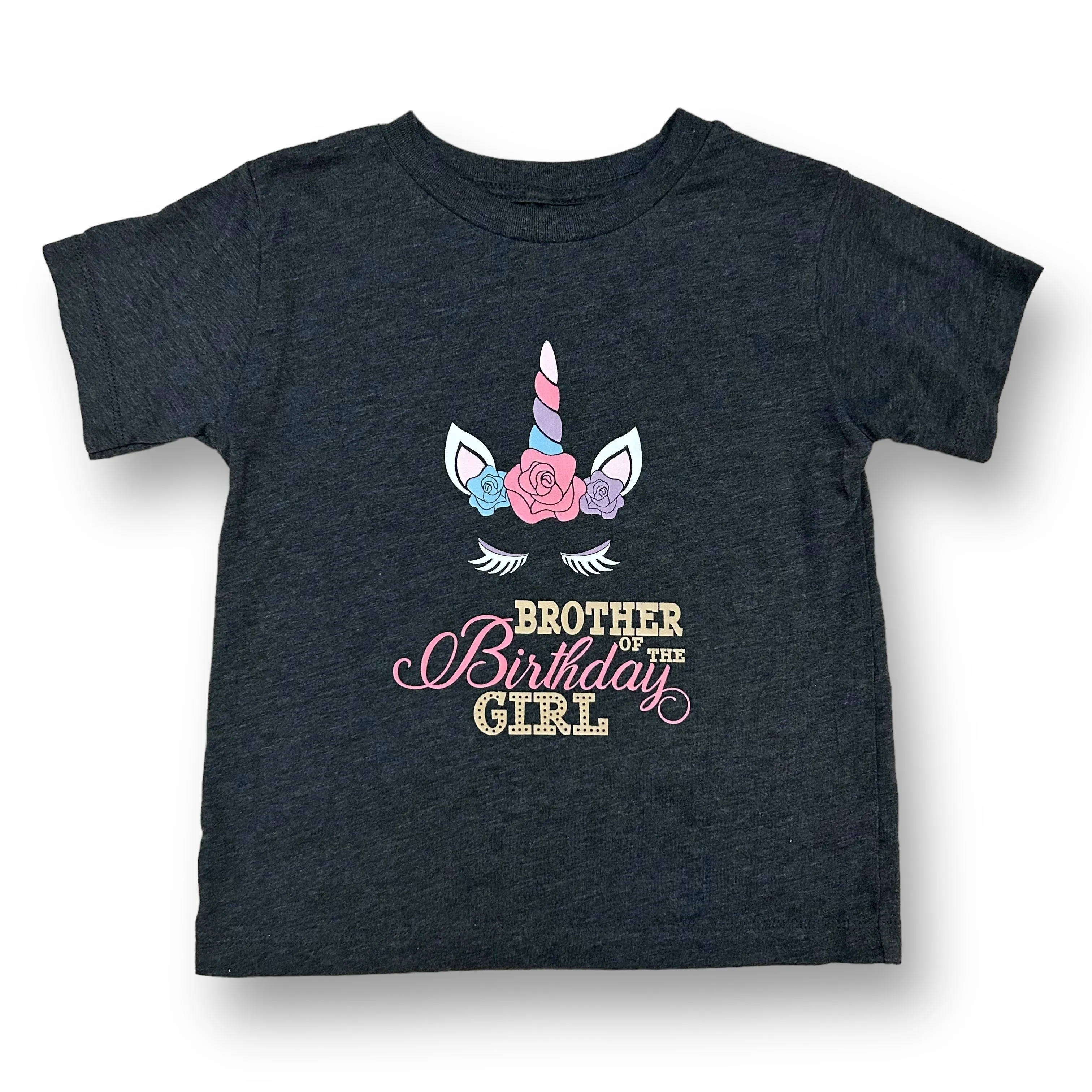 Boys Size 4/5 Dark Gray Brother of the Birthday Girl Short Sleeve Tee