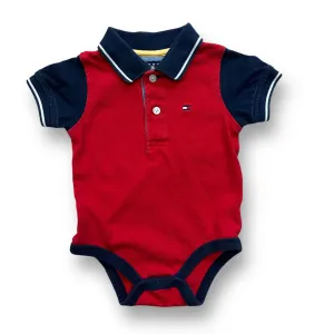Boys Tommy Hilfiger Size 3-6 Months Red/Navy Polo Bodysuit