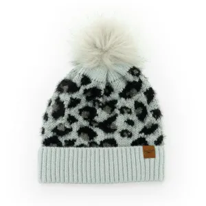 Britt's Knits Gray Snow Leopard Pom Hat