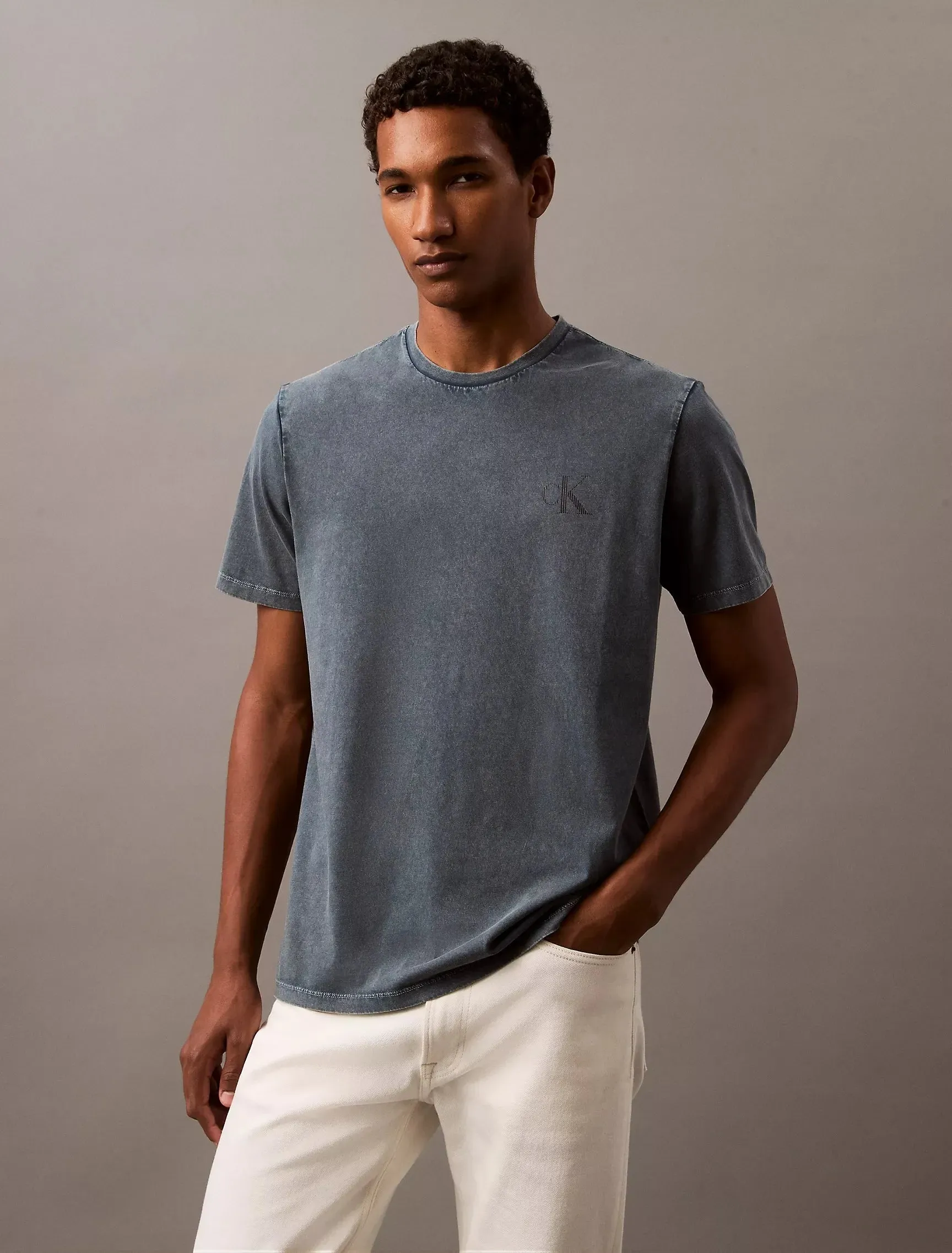 Calvin Klein Acid Wash Monogram Logo Classic T-Shirt - Men