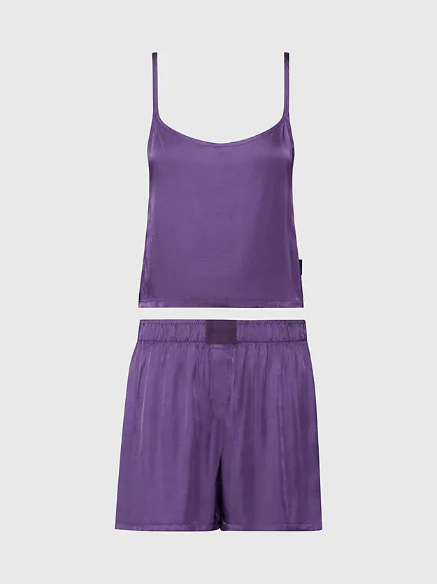 Calvin Klein PURE SHEEN Cami and Shorts Pyjama Set Womens Purple Plumeria