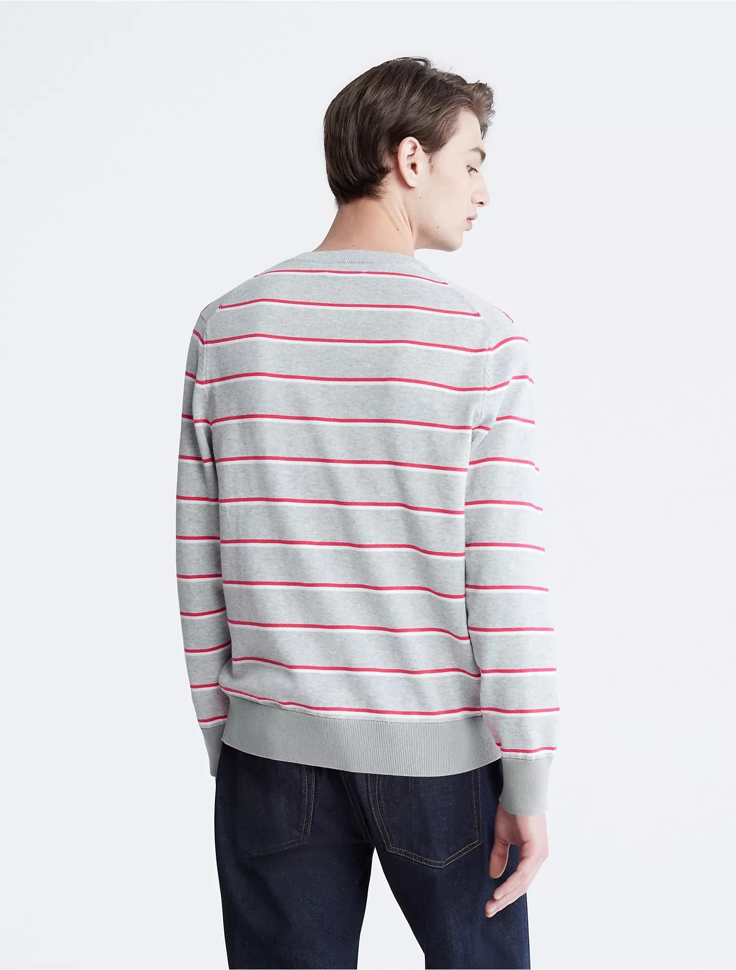 Calvin Klein Supima Cotton Mini Stripe Monogram Logo Sweater - Men