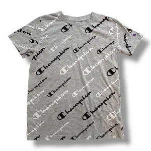 Champion Boys Size 10/12 Youth Gray Logo Print Short Sleeve Tee