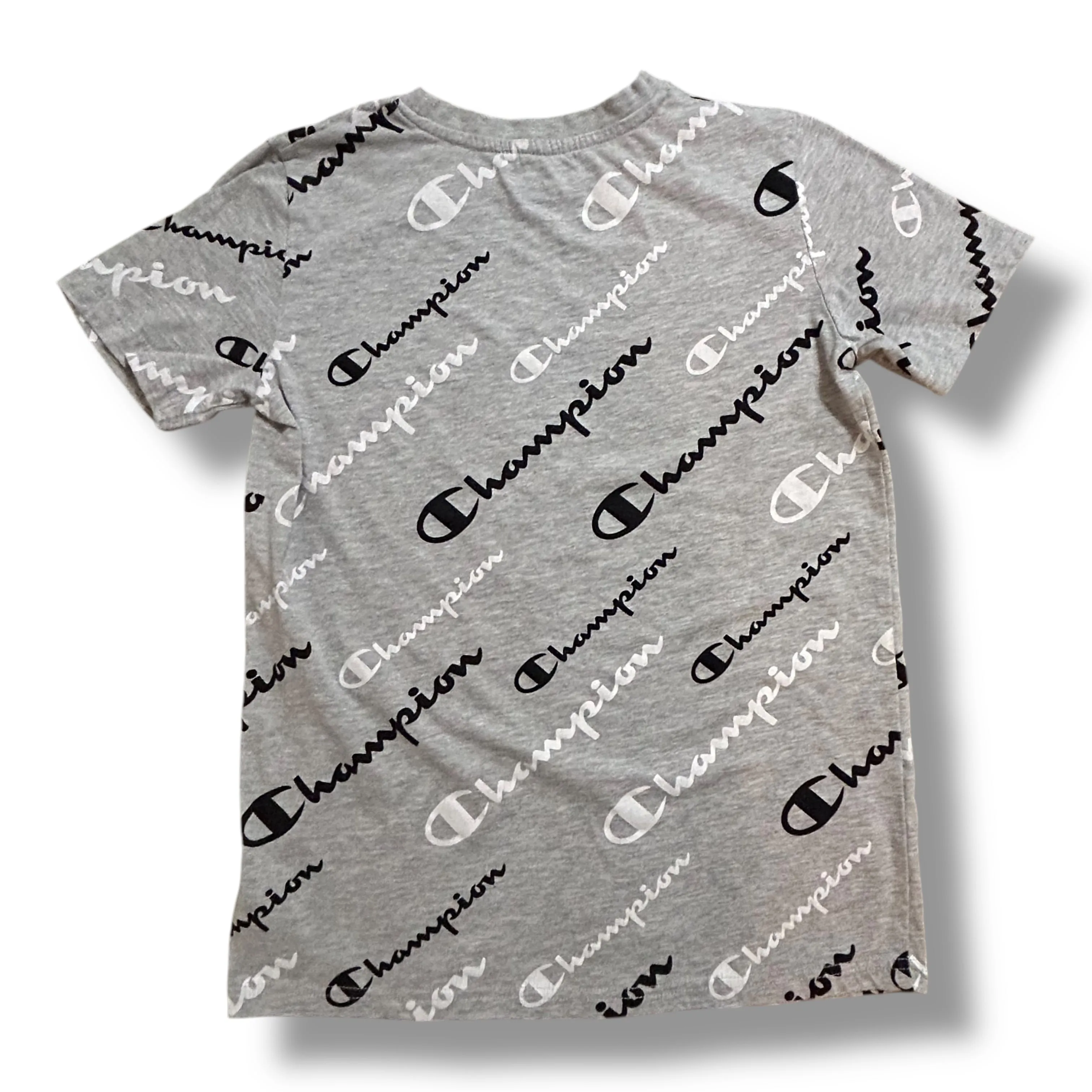 Champion Boys Size 10/12 Youth Gray Logo Print Short Sleeve Tee