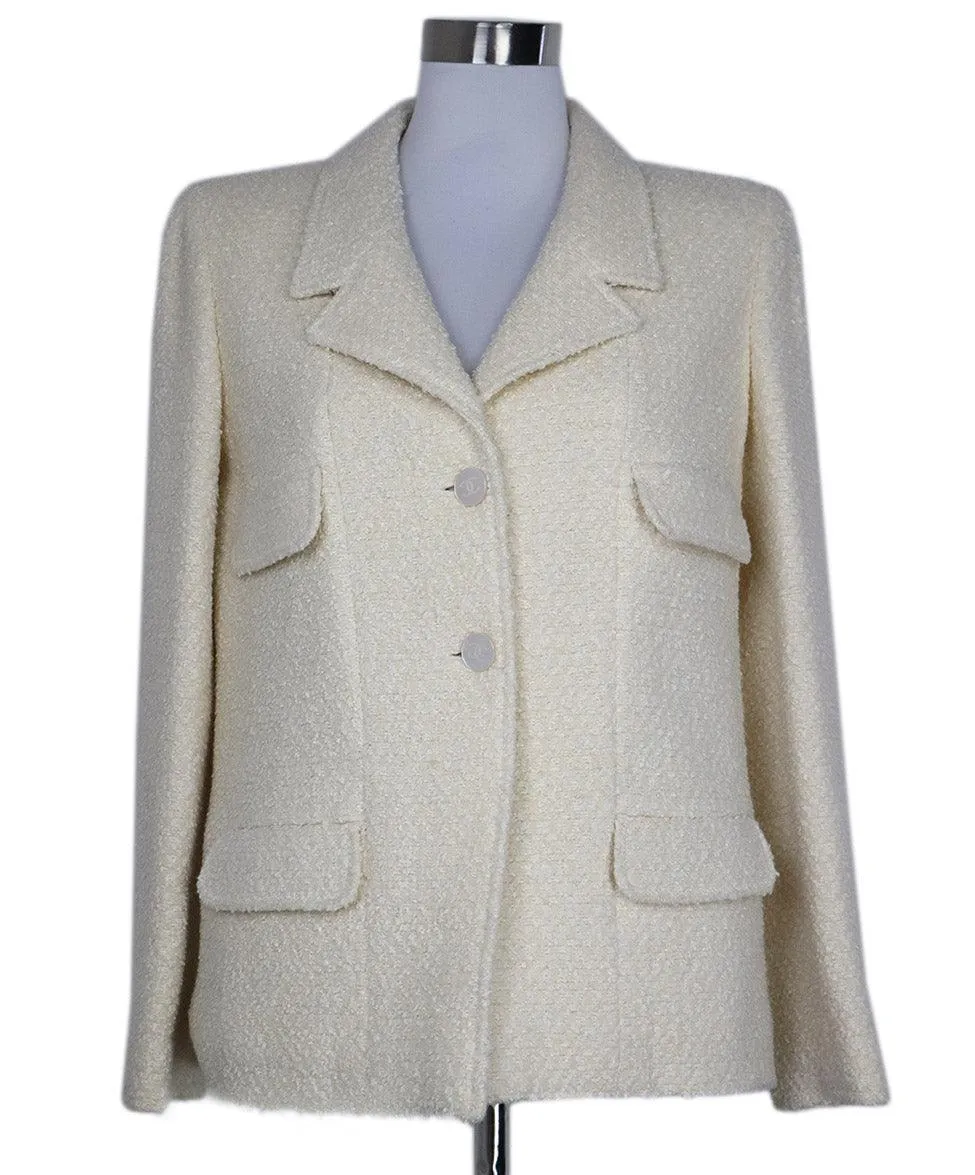 Chanel 1998 Cream & White Tweed Blazer sz 6