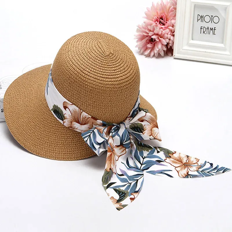 Chapeau de Paille  Larges Bords  Ruban Fleuri Tropical