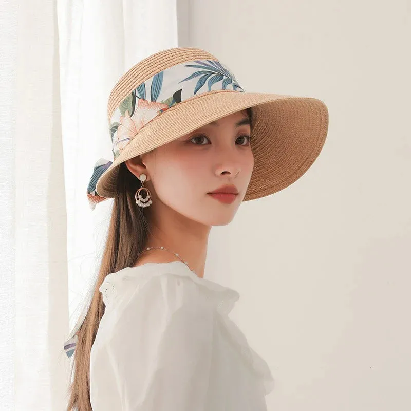 Chapeau de Paille  Larges Bords  Ruban Fleuri Tropical