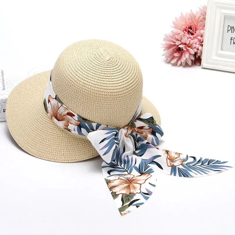 Chapeau de Paille  Larges Bords  Ruban Fleuri Tropical