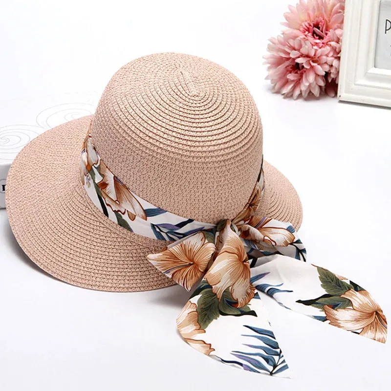 Chapeau de Paille  Larges Bords  Ruban Fleuri Tropical