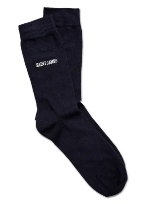 Chaussettes unies brodes - en coton (MARINE)