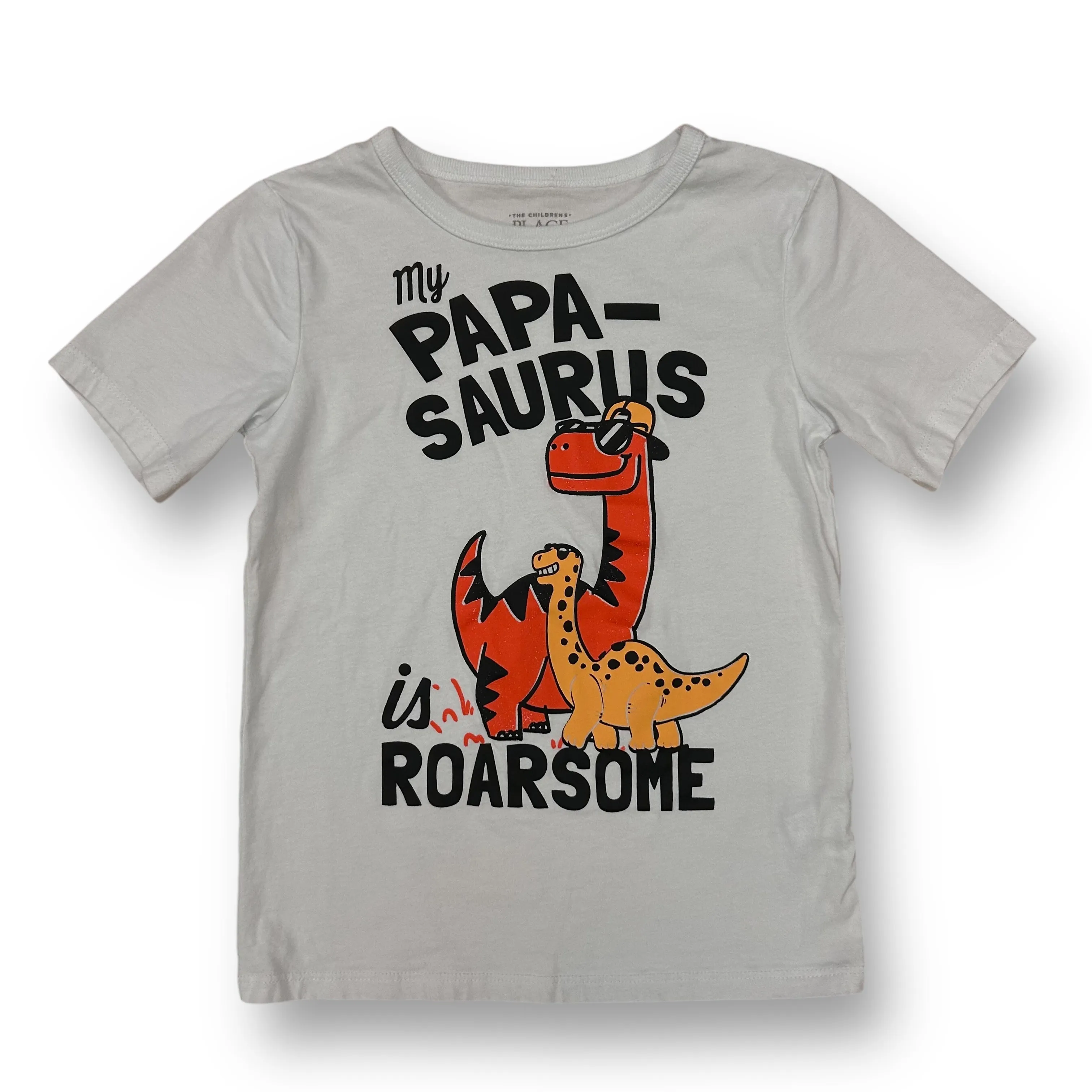 Children's Place Size 5T Dinosaur Shirt White Short Sleeve Tee