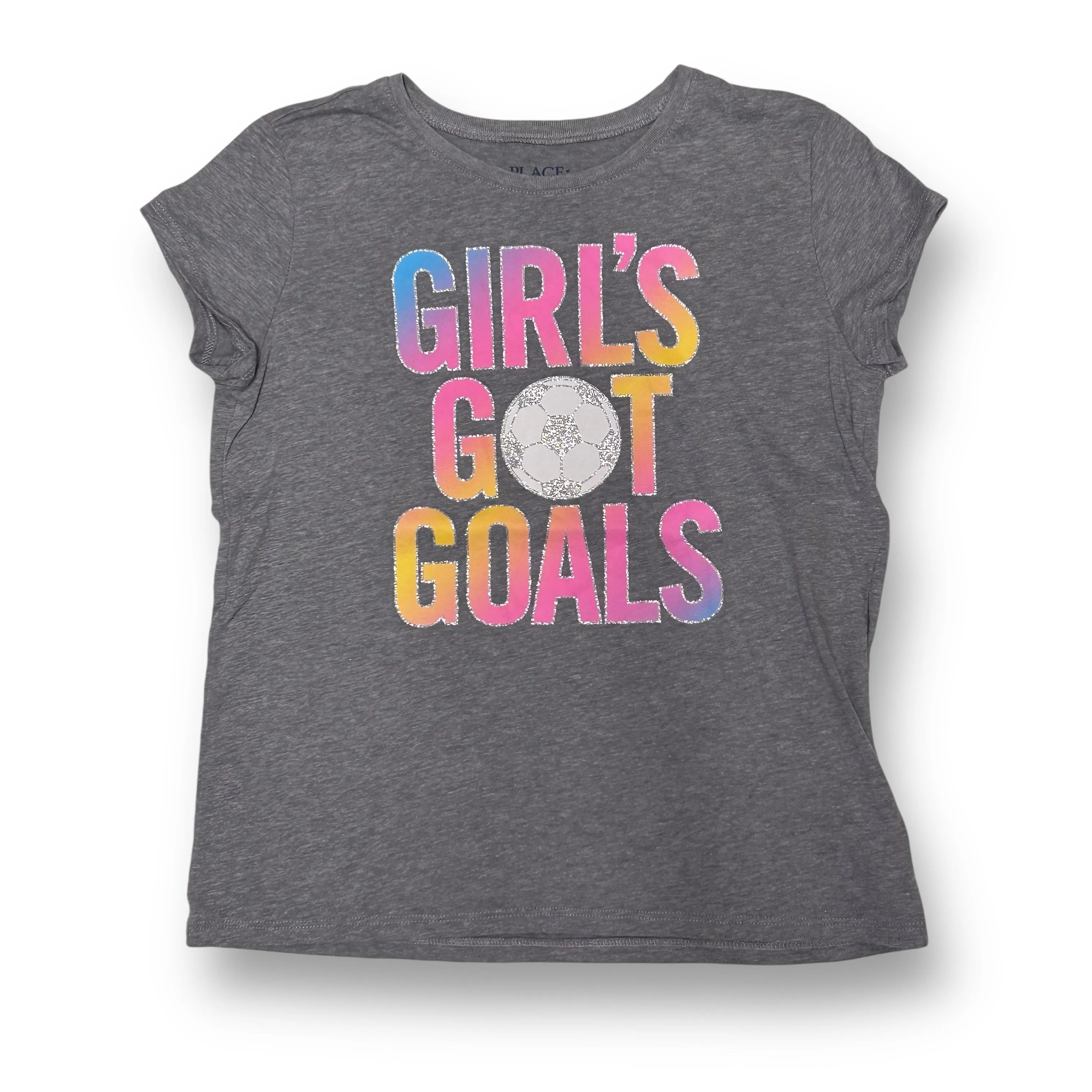 Children's Place Youth Girl Size 10/12 Soccer Shirt Gray Short Sleeve Tee
