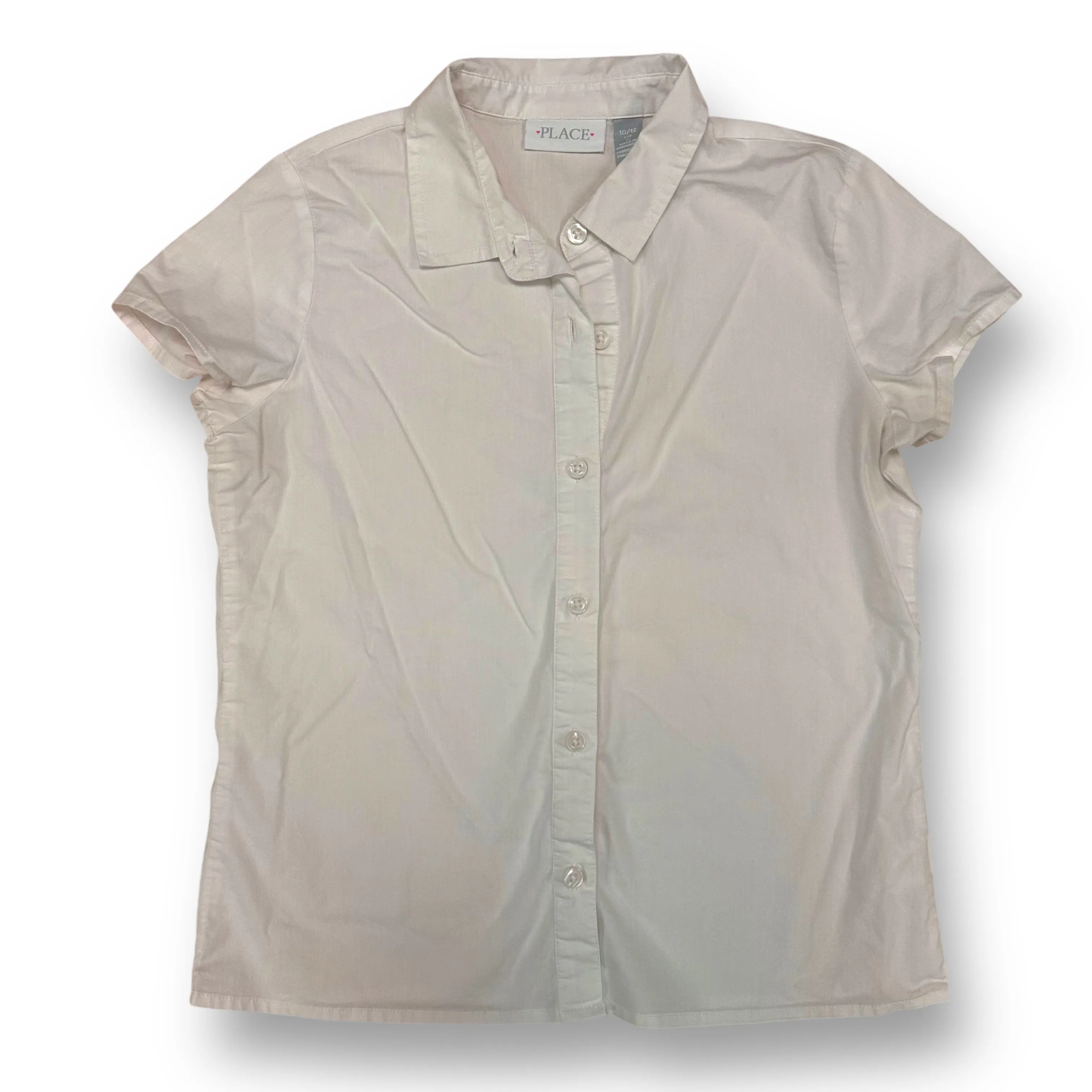 Children's Place Youth Girl Size 10/12 White Short Sleeve Button Down Shirt
