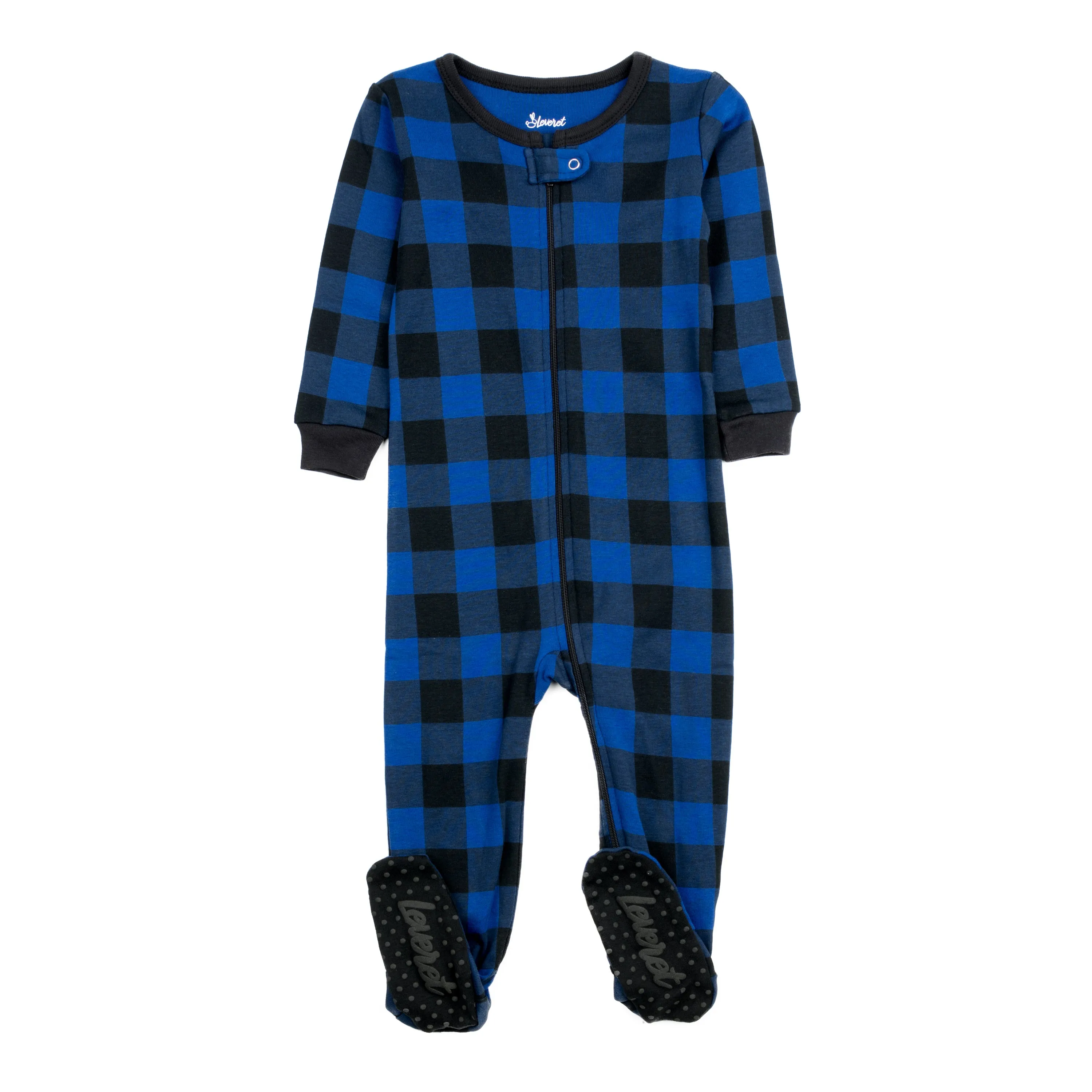 Christmas Kids Footed Cotton Pajamas Plaid