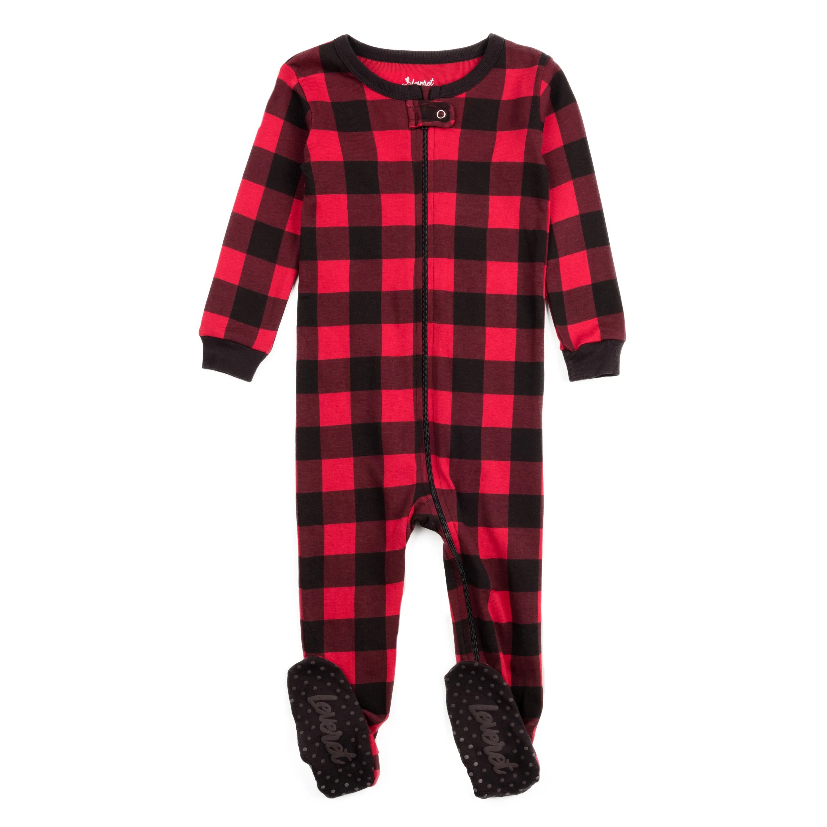 Christmas Kids Footed Cotton Pajamas Plaid