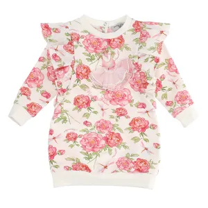 Cream Rose Print Sweater Dress