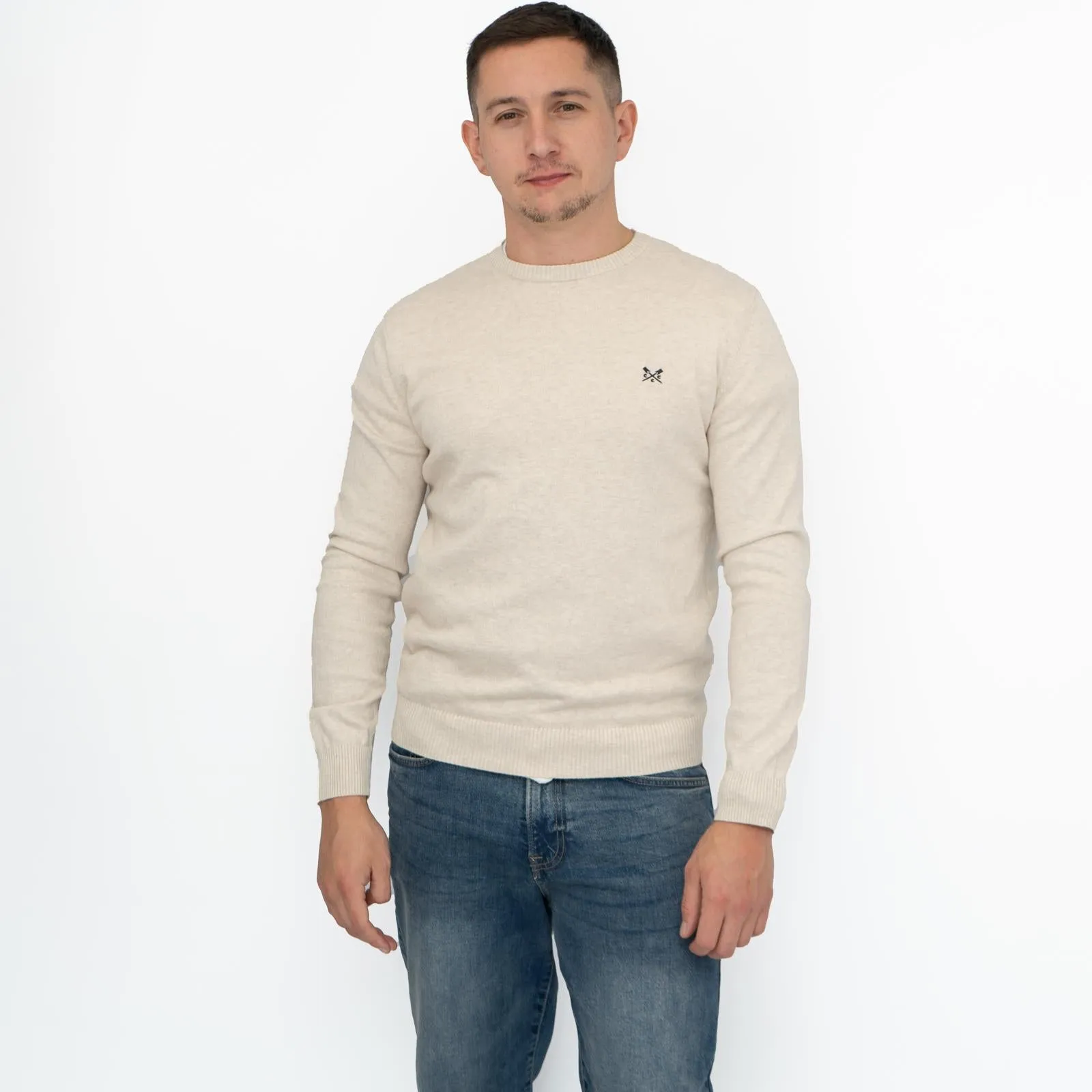 Crew Clothing Mens Knitted Jumper Long Sleeve Beige