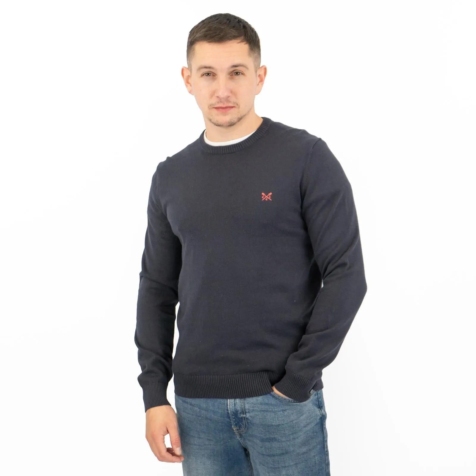 Crew Clothing Mens Knitted Jumper Long Sleeve Navy