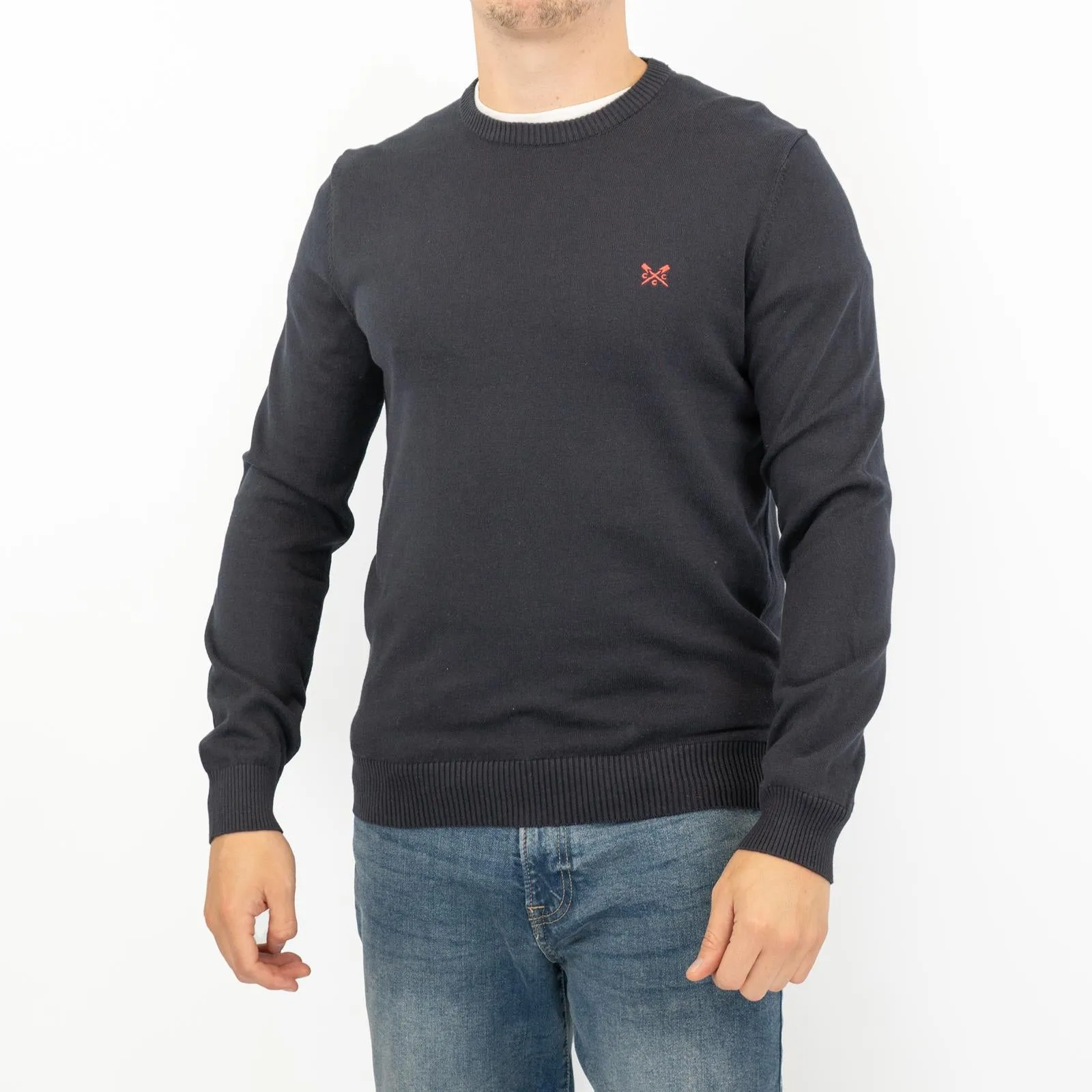 Crew Clothing Mens Knitted Jumper Long Sleeve Navy