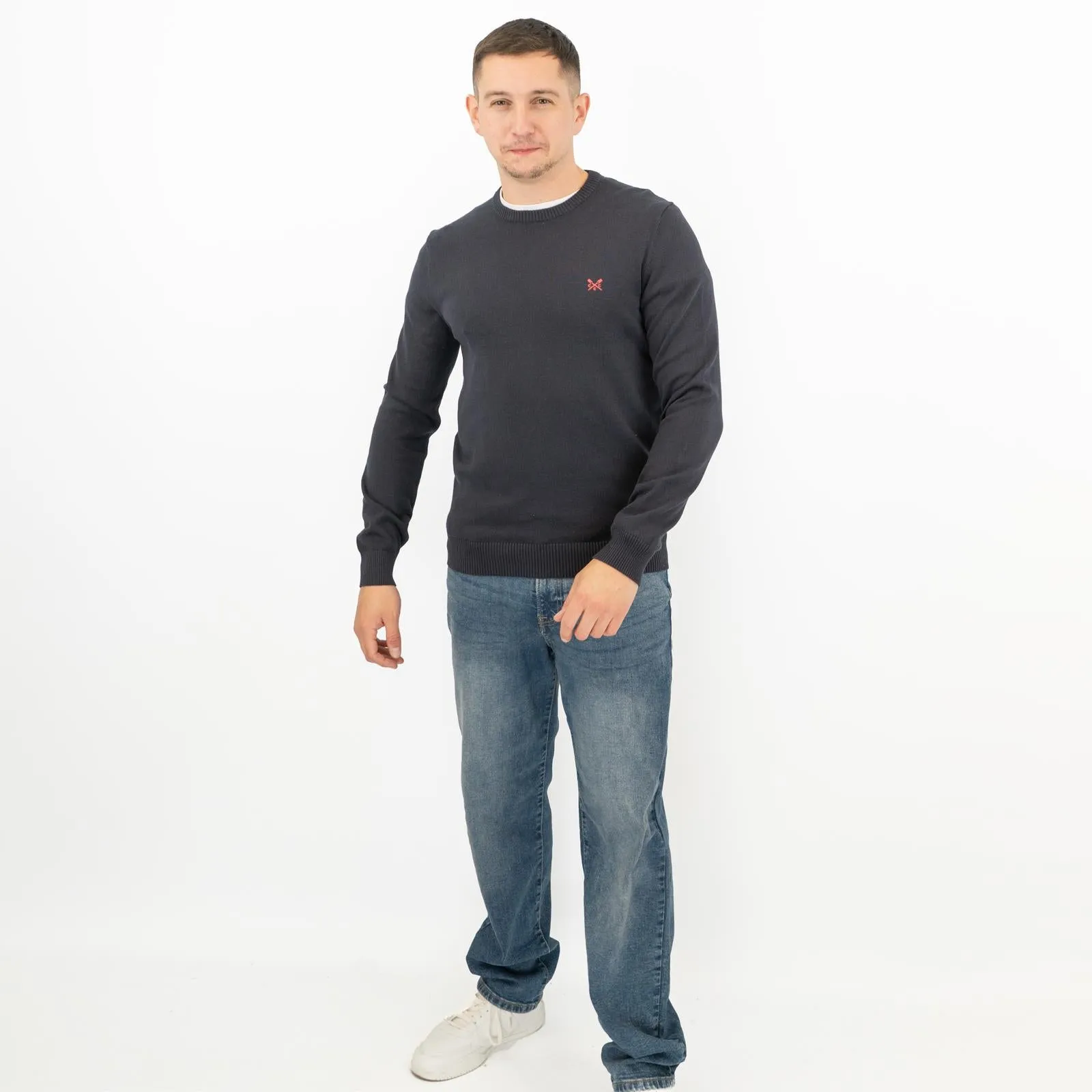 Crew Clothing Mens Knitted Jumper Long Sleeve Navy