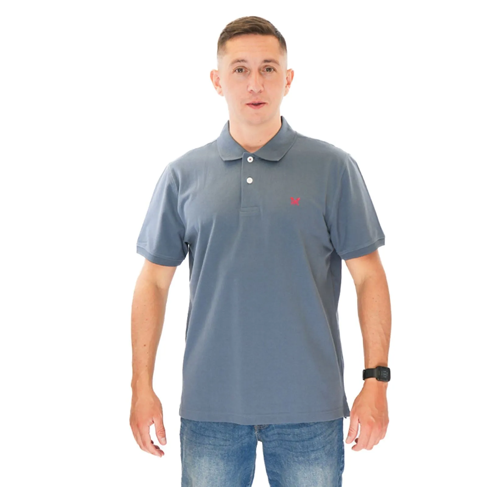 Crew Clothing Polo Shirt Classic Pique Cotton Charcoal Greyish Blue