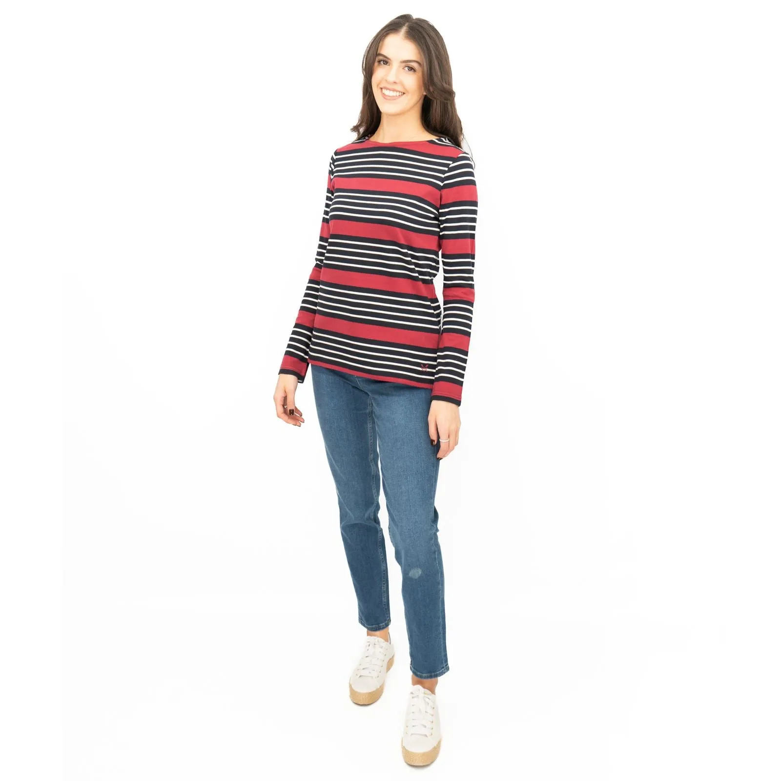 Crew Clothing Womens Top Ultimate Breton Stripe Red