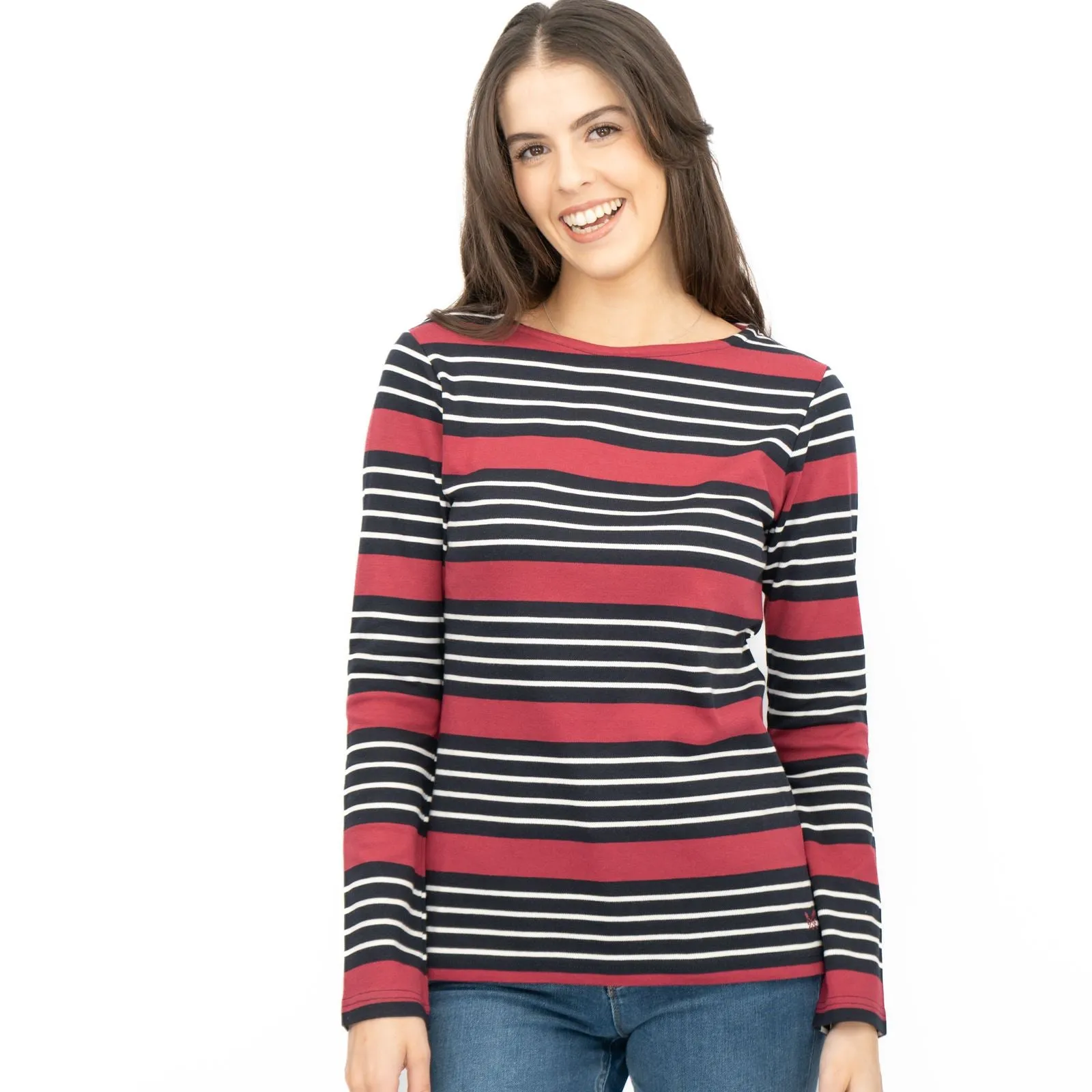 Crew Clothing Womens Top Ultimate Breton Stripe Red