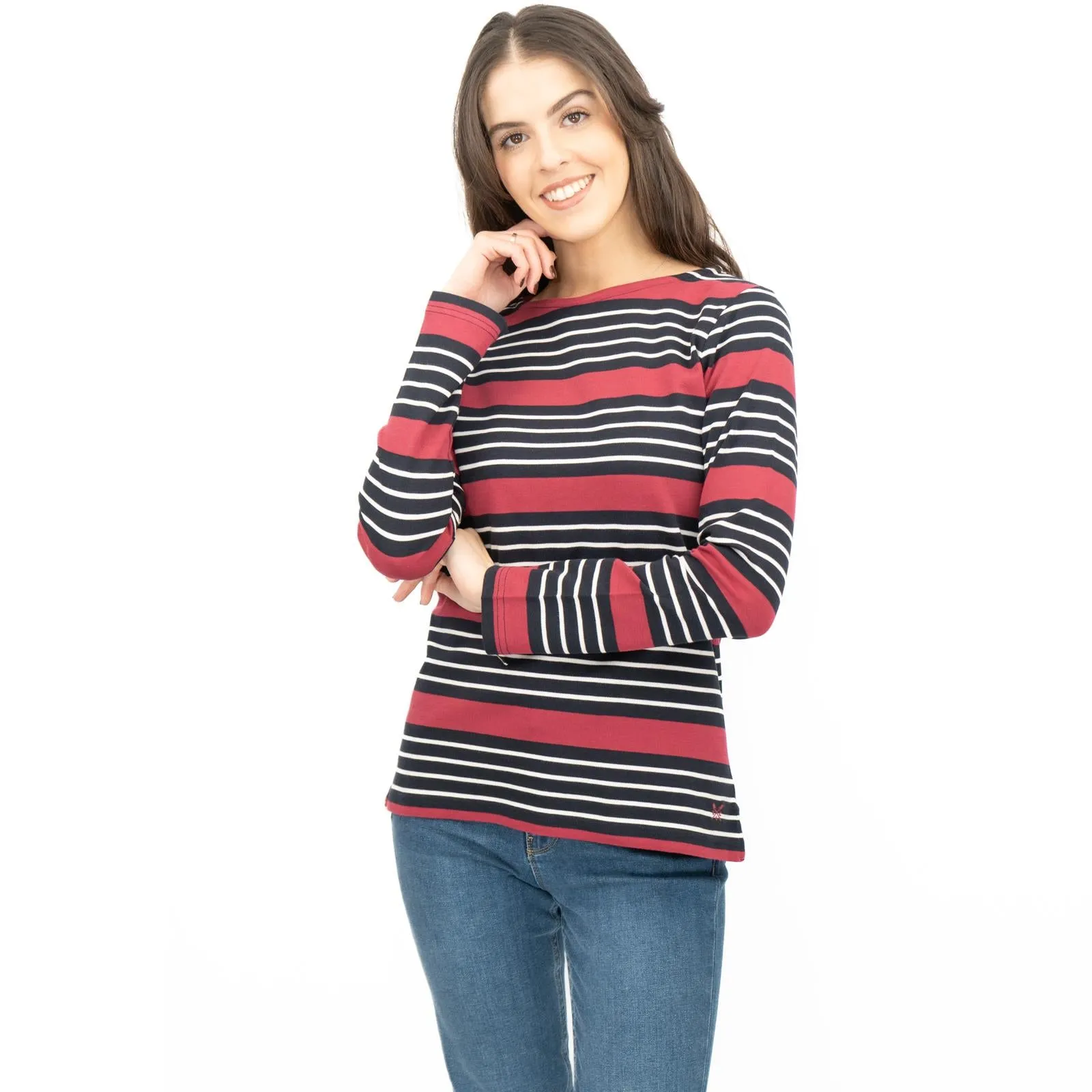 Crew Clothing Womens Top Ultimate Breton Stripe Red