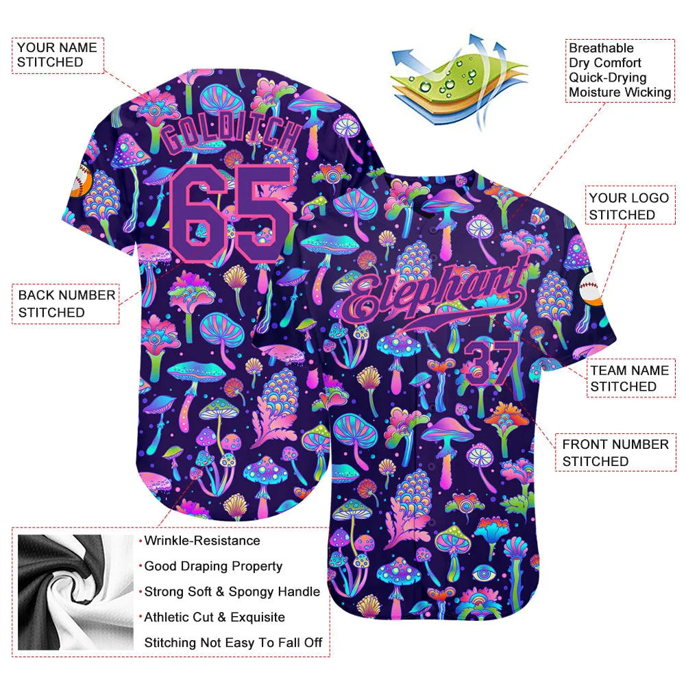 Custom 3D Pattern Design Colorful Flowers And Mushrooms Psychedelic Hallucination Authentic Baseball Jersey FansIdea