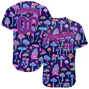 Custom 3D Pattern Design Colorful Flowers And Mushrooms Psychedelic Hallucination Authentic Baseball Jersey FansIdea