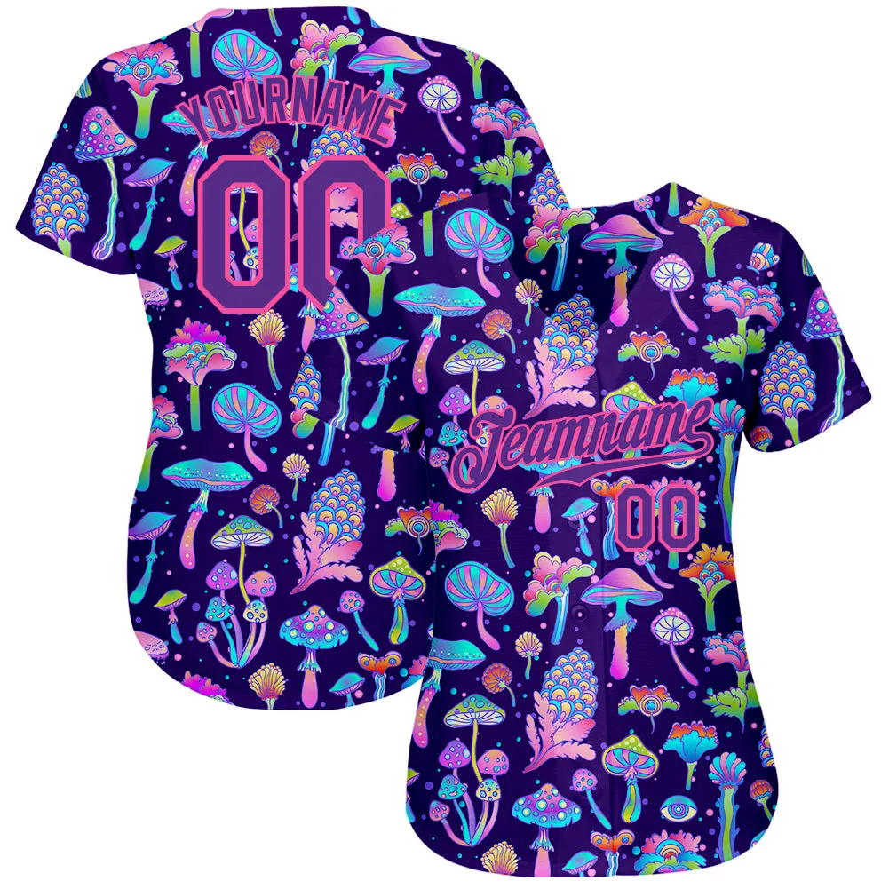 Custom 3D Pattern Design Colorful Flowers And Mushrooms Psychedelic Hallucination Authentic Baseball Jersey FansIdea