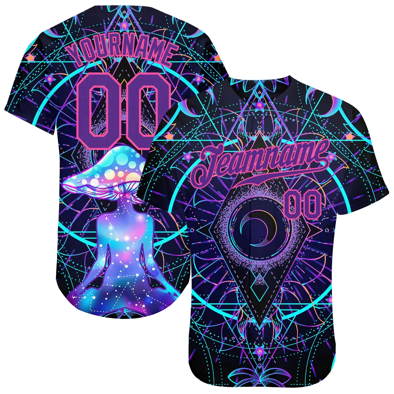 Custom 3D Pattern Design Magic Mushrooms Over Sacred Geometry Psychedelic Hallucination Authentic Baseball Jersey FansIdea