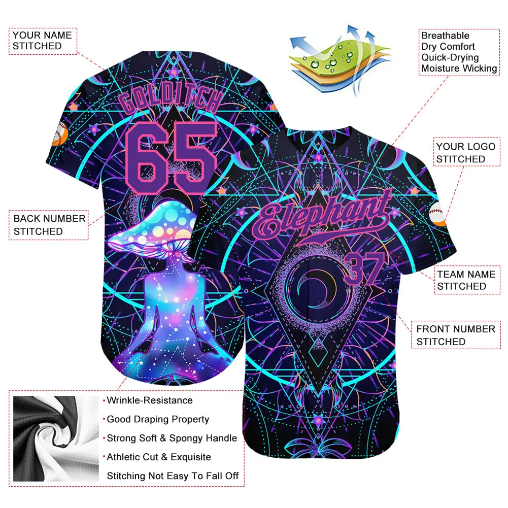 Custom 3D Pattern Design Magic Mushrooms Over Sacred Geometry Psychedelic Hallucination Authentic Baseball Jersey FansIdea