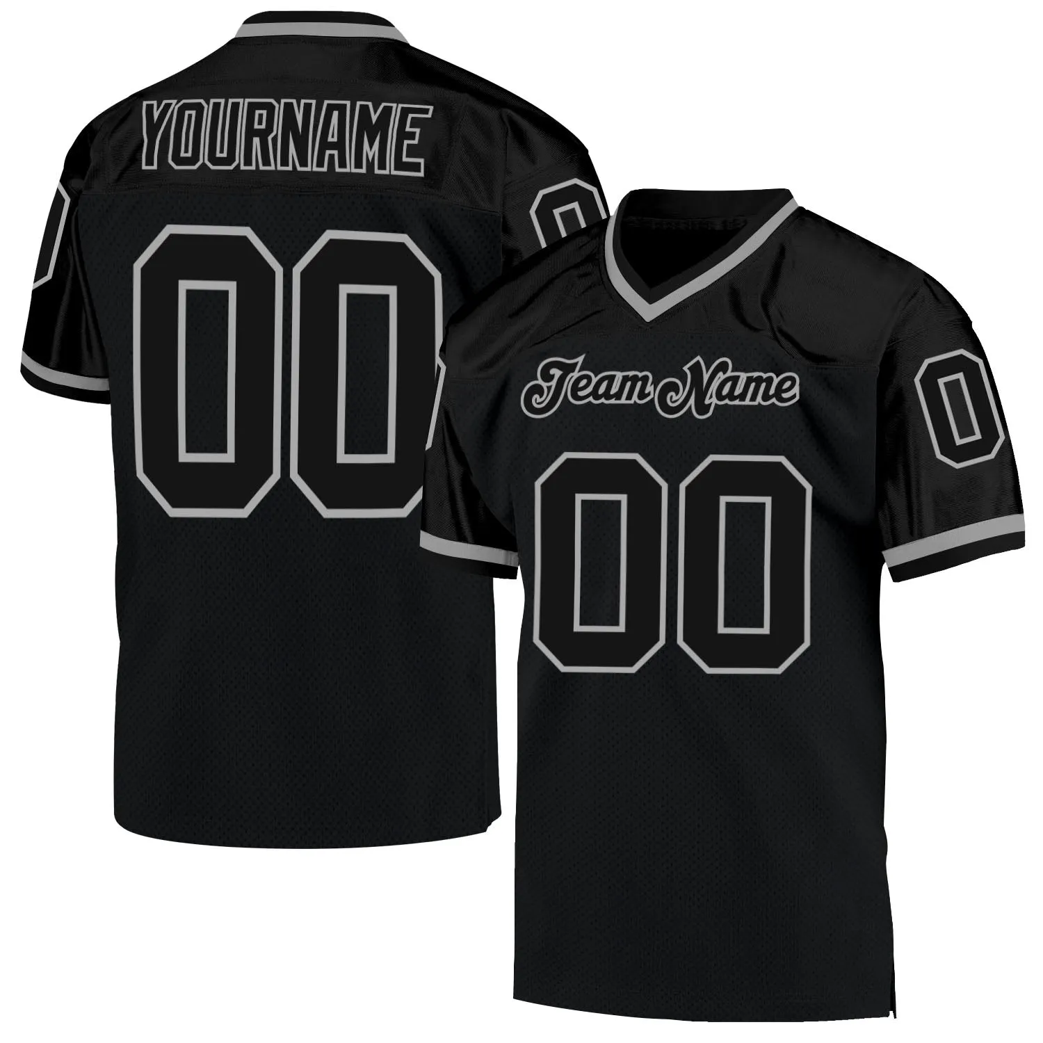 Custom Black Black-Gray Mesh Authentic Throwback Football Jersey FansIdea