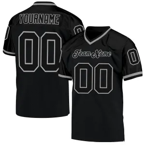 Custom Black Black-Gray Mesh Authentic Throwback Football Jersey FansIdea