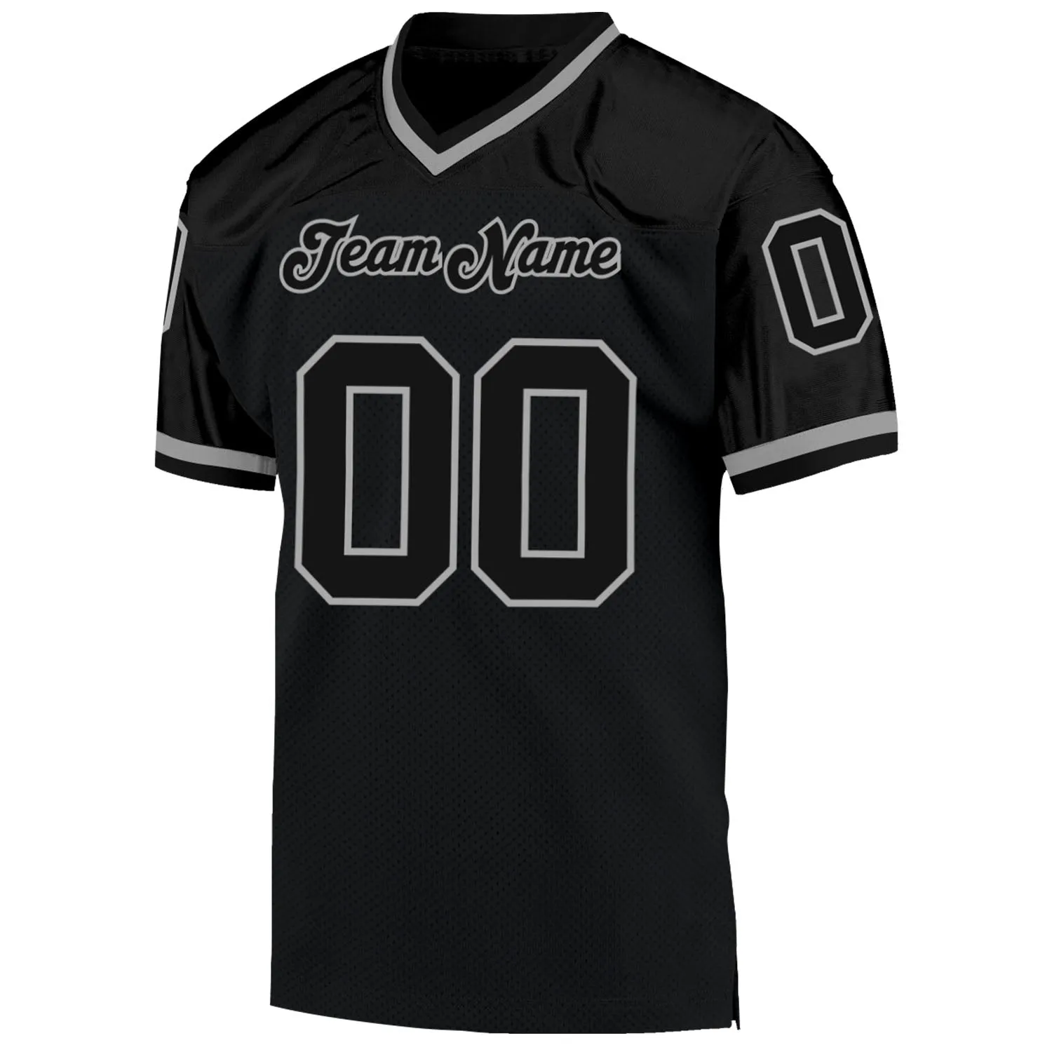 Custom Black Black-Gray Mesh Authentic Throwback Football Jersey FansIdea