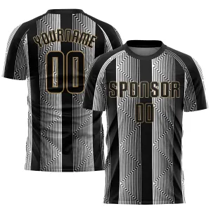 Custom Black Black-Old Gold Sublimation Soccer Uniform Jersey FansIdea