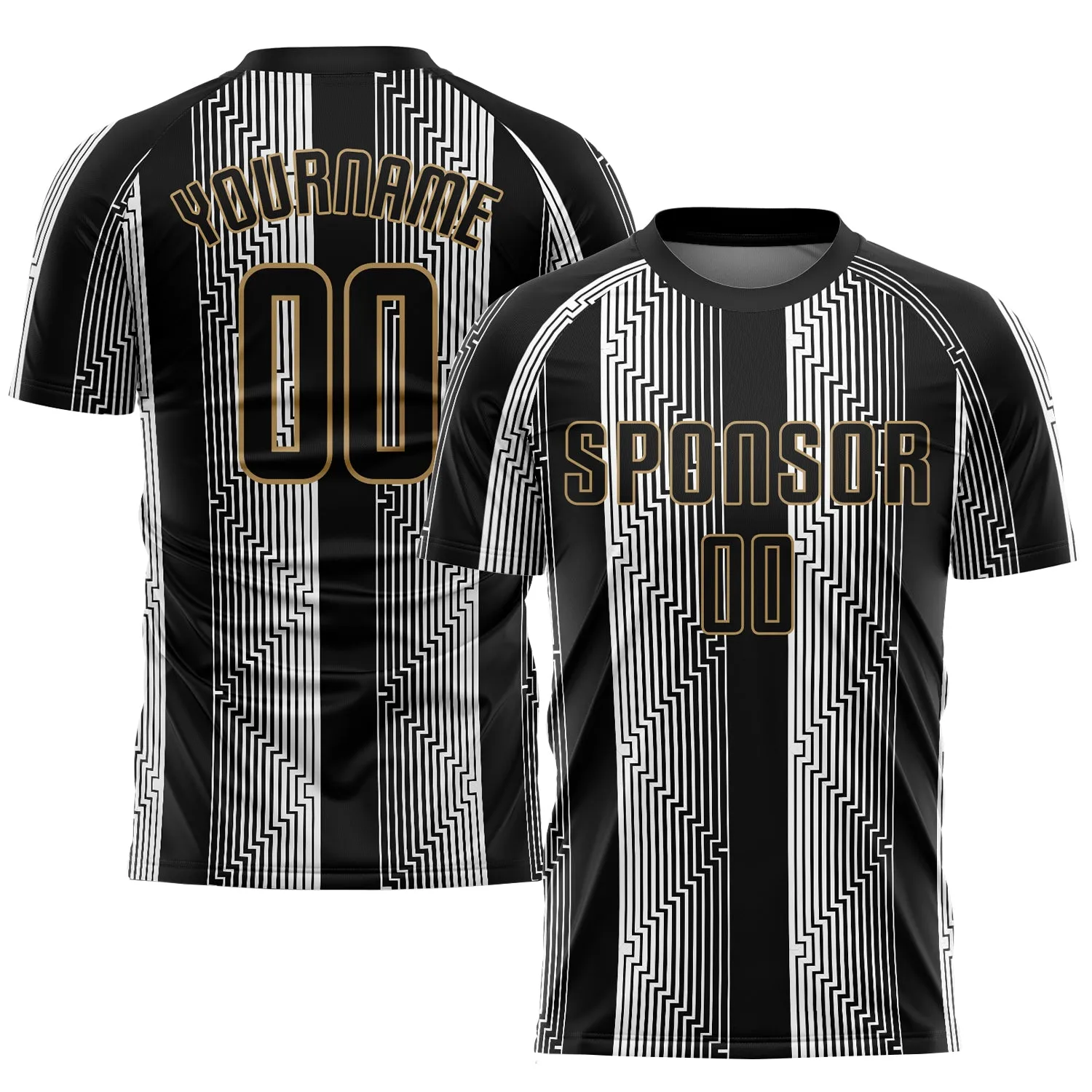 Custom Black Black-Old Gold Sublimation Soccer Uniform Jersey FansIdea