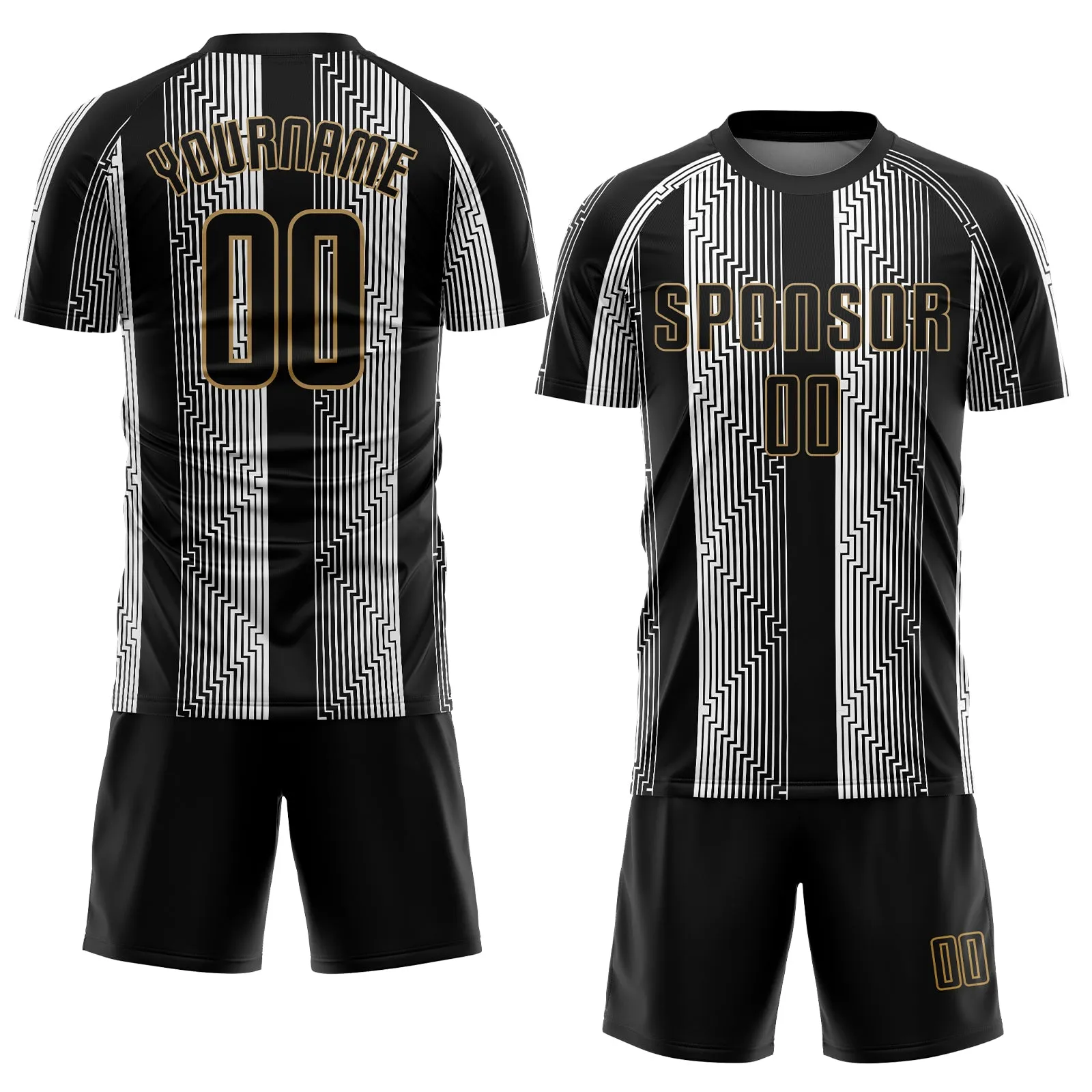 Custom Black Black-Old Gold Sublimation Soccer Uniform Jersey FansIdea